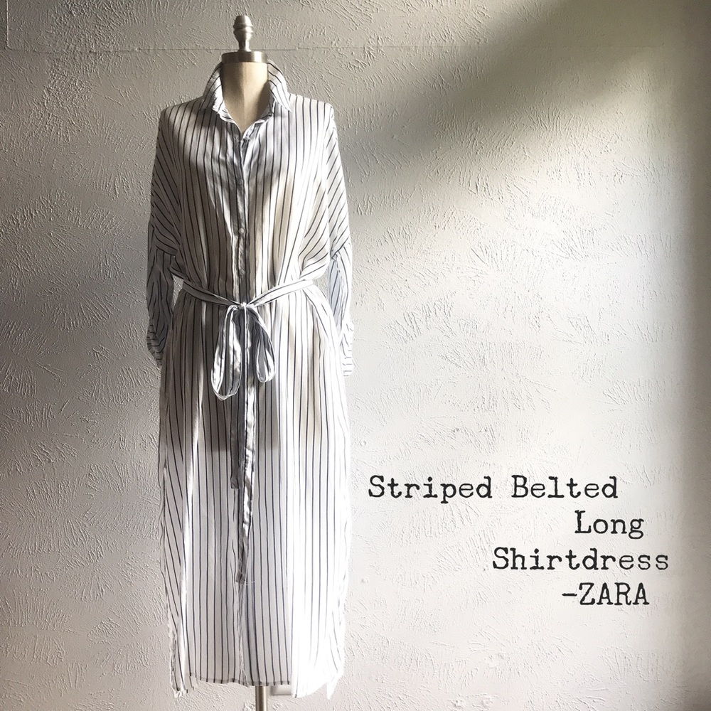 ZARA Striped Belted Long Shirtdress - NWT
